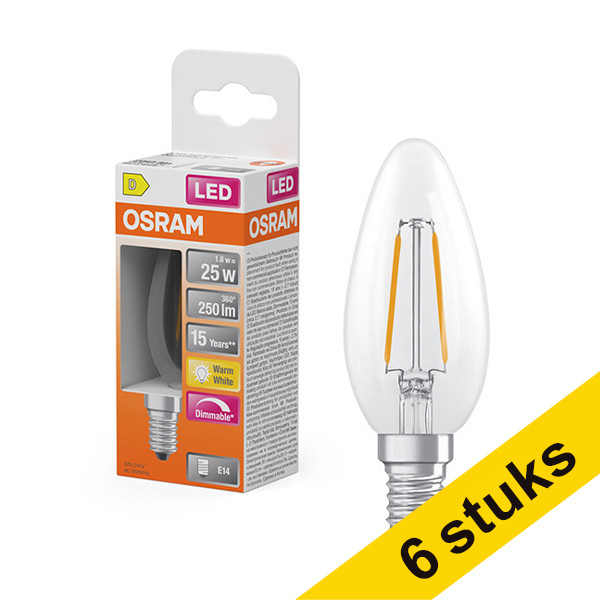Aanbieding: 6x Osram LED lamp E14 | Kaars B35 | Filament | Helder | Dimbaar | 2700K | 1.8W (25W) LOS01844 - 1