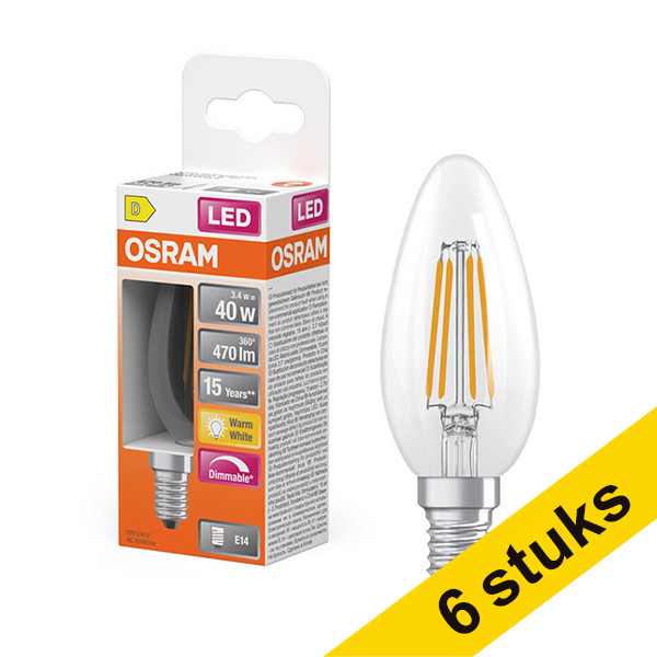 Aanbieding: 6x Osram LED lamp E14 | Kaars B35 | Filament | Helder | Dimbaar | 2700K | 3.4W (40W) LOS01848 - 1