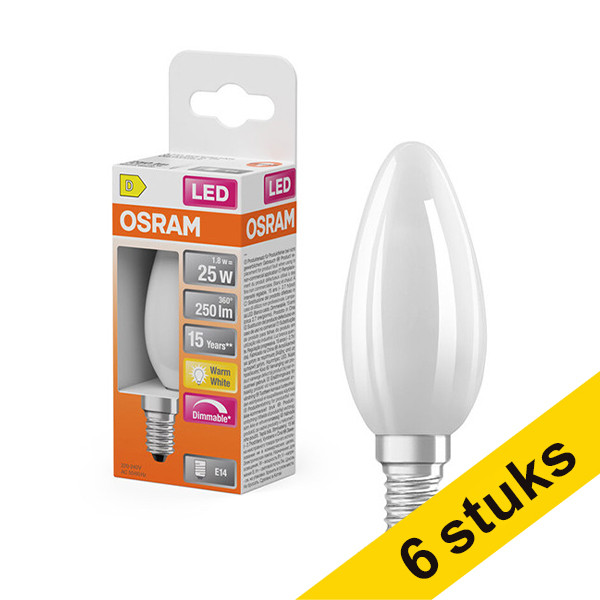 Aanbieding: 6x Osram LED lamp E14 | Kaars B35 | Mat | Dimbaar | 2700K | 1.8W (25W) LOS01850 - 1