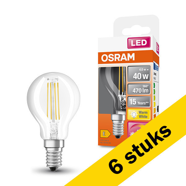 Aanbieding: 6x Osram LED lamp E14 | Kogel P40 | GlowDim | Filament | 2200-2700K | Dimbaar | 4W (40W) LOS00367 - 1