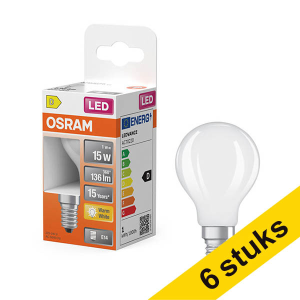 Aanbieding: 6x Osram LED lamp E14 | Kogel P45 | Mat | 2700K | 1W (15W) LOS01898 - 1