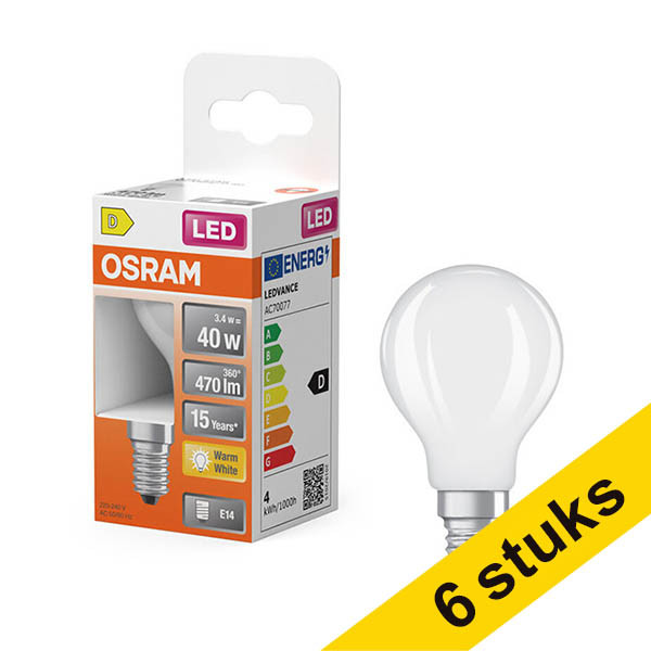 Aanbieding: 6x Osram LED lamp E14 | Kogel P45 | Mat | 2700K | 3.4W (40W) LOS01906 - 1