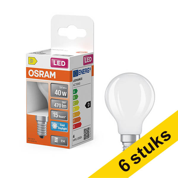 Aanbieding: 6x Osram LED lamp E14 | Kogel P45 | Mat | 6500K | 3.4W (40W) LOS02179 - 1
