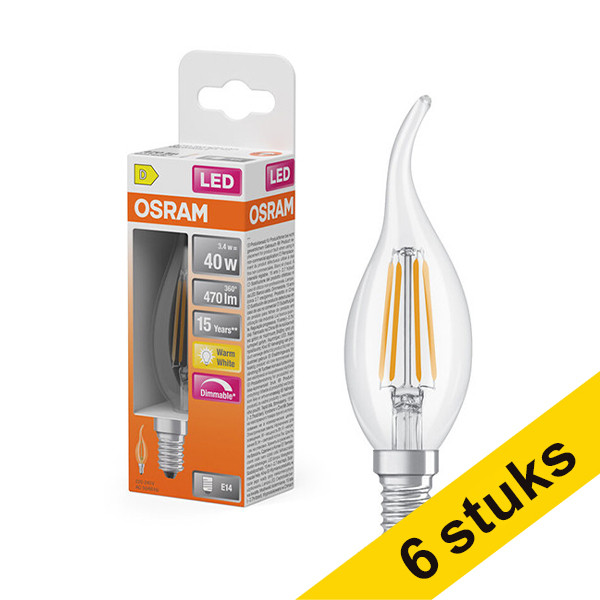Aanbieding: 6x Osram LED lamp E14 | Sierkaars BA35 | Filament | Helder | Dimbaar | 2700K | 3.4W (40W) LOS01846 - 1