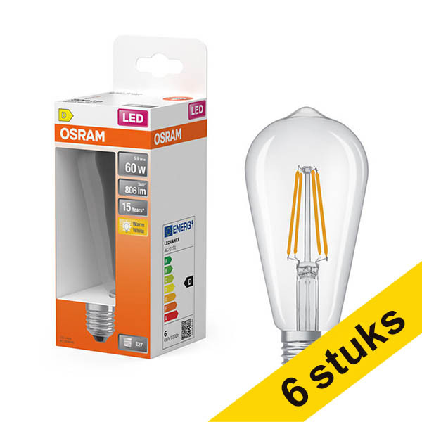 Aanbieding: 6x Osram LED lamp E27 | Edison ST64 | Filament | Helder | 2700K | 5.9W (60W) LOS01912 - 1
