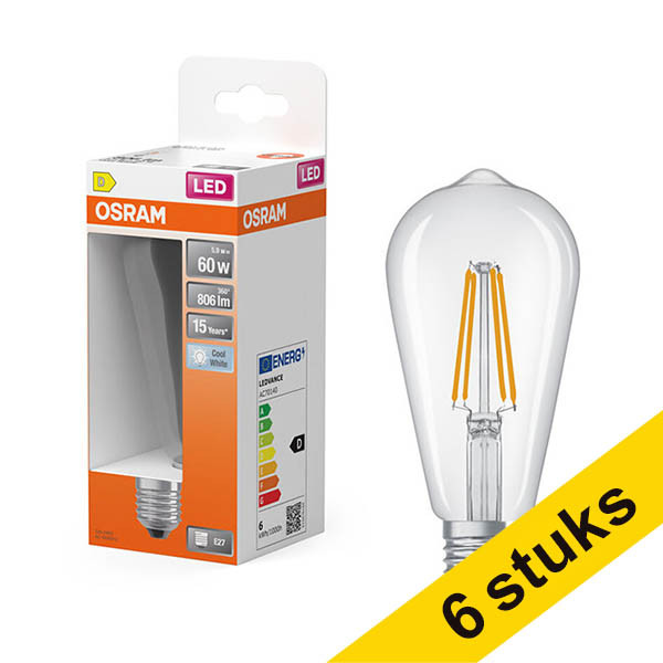 Aanbieding: 6x Osram LED lamp E27 | Edison ST64 | Filament | Helder | 4000K | 5.9W (60W) LOS02209 - 1