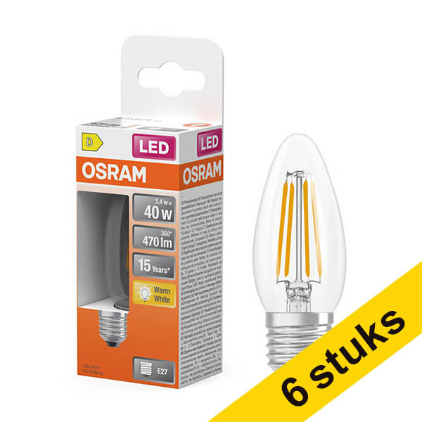 Aanbieding: 6x Osram LED lamp E27 | Kaars B35 | Filament | Helder | 2700K | 3.4W (40W) LOS02143 - 1