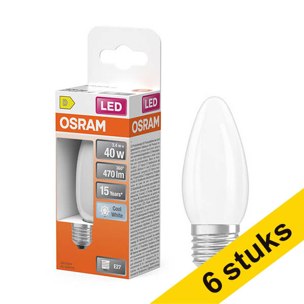 Aanbieding: 6x Osram LED lamp E27 | Kaars B35 | Filament | Mat | 4000K | 3.4W (40W) LOS02157 - 1