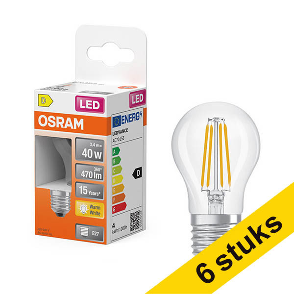 Aanbieding: 6x Osram LED lamp E27 | Kogel P45 | Filament | Helder | 2700K | 3.4W (40W) LOS01894 - 1