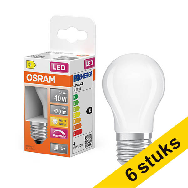 Aanbieding: 6x Osram LED lamp E27 | Kogel P45 | Mat | 2700K | Dimbaar | 3.4W (40W) LOS01880 - 1