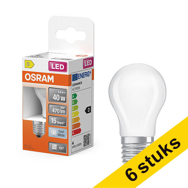 Aanbieding: 6x Osram LED lamp E27 | Kogel P45 | Mat | 4000K | 3.4W (40W) LOS02177 - 1