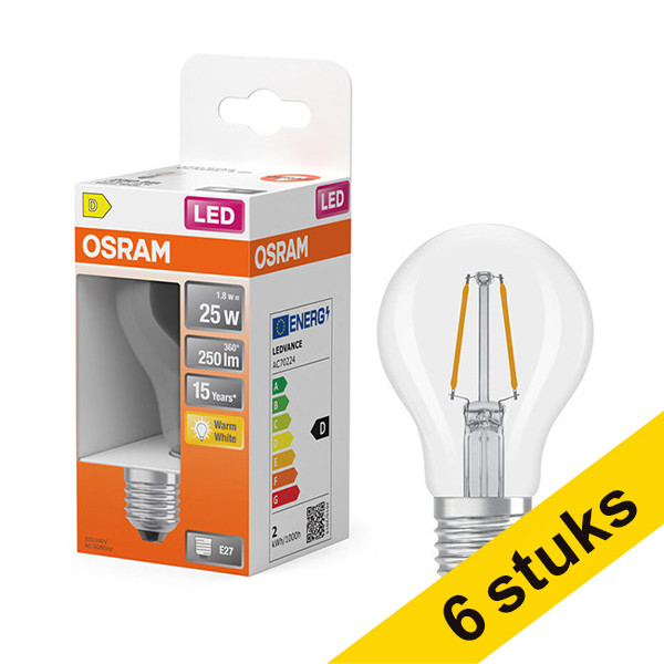 Aanbieding: 6x Osram LED lamp E27 | Peer A60 | Filament | Helder | 2700K | 1.8W (25W) LOS01822 - 1