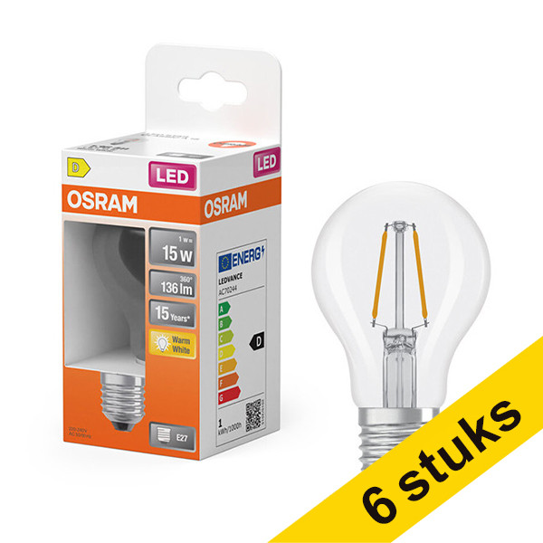 Aanbieding: 6x Osram LED lamp E27 | Peer A60 | Filament | Helder | 2700K | 1W (15W) LOS01820 - 1