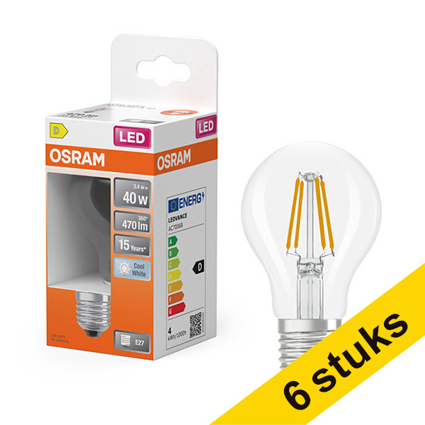 Aanbieding: 6x Osram LED lamp E27 | Peer A60 | Filament | Helder | 4000K | 3.4W (40W) LOS01826 - 1