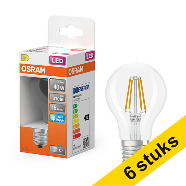Aanbieding: 6x Osram LED lamp E27 | Peer A60 | Filament | Helder | 6500K | 3.4W (40W) LOS02121 - 1