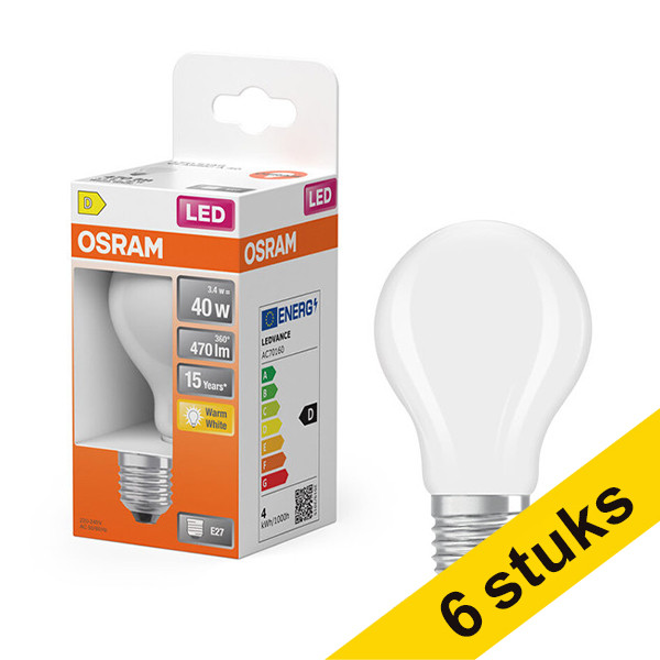 Aanbieding: 6x Osram LED lamp E27 | Peer A60 | Mat | 2700K | 3.4W (40W) LOS01836 - 1