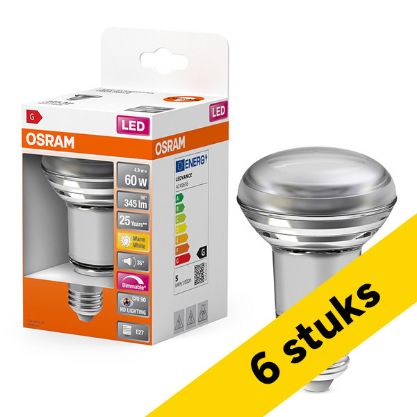 Aanbieding: 6x Osram LED lamp E27 | Reflector R80 | 2700K | Dimbaar | 4.9W (60W) LOS01354 - 1