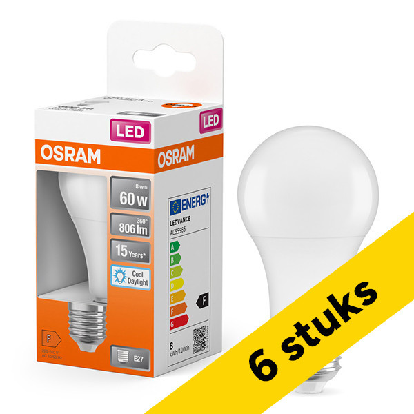 Aanbieding 6x Osram LED lamp E27 | Peer A60 | Mat | 6500K | 8W (60W) LOS01152 - 1