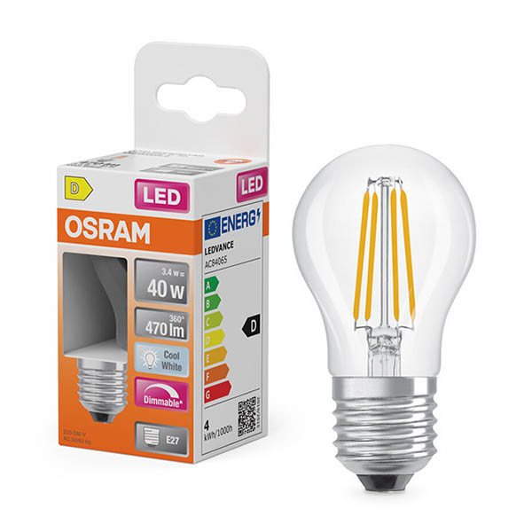 Osram LED lamp E27 | Kogel P45 | Filament | Helder | 4000K | Dimbaar | 3.4W (40W) LOS02158 - 1