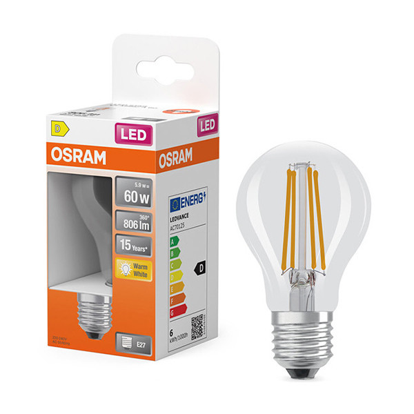 Osram LED lamp E27 | Peer A60 | Filament | Helder | 2700K | 5.9W (60W) LOS01827 - 1