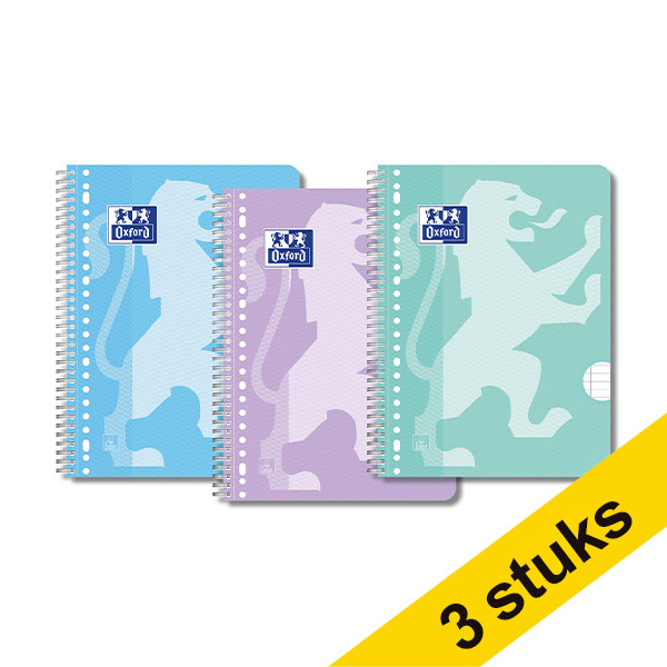 Aanbieding: 3x Oxford School collegeblok A4+ gelinieerd 90 grams 80 vel met spiraal 23-gaats pastel (3 stuks) 260306 - 1