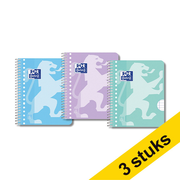 Aanbieding: 3x Oxford School collegeblok A5+ gelinieerd 90 grams 80 vel met spiraal 17-gaats pastel (3 stuks) 260307 - 1
