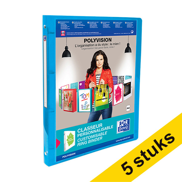 Aanbieding: 5x Oxford Polyvision A4-ringband met 4 O-ringen 15 mm blauw 260313 - 1