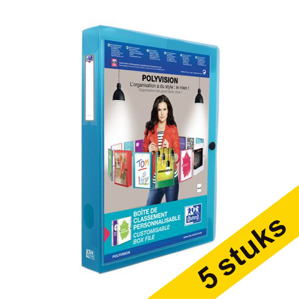 Aanbieding: 5x Oxford Polyvision documentenbox blauw 40 mm (personaliseerbaar) 237689 - 1