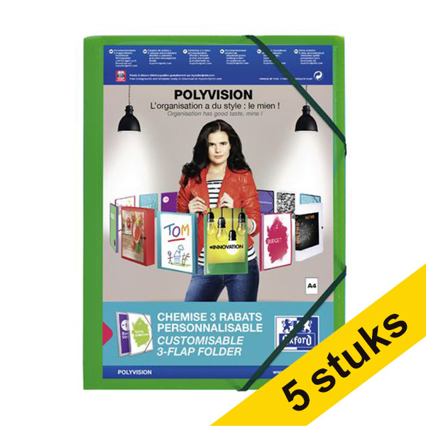 Aanbieding: 5x Oxford Polyvision elastomap groen (personaliseerbaar) A4 237688 - 1