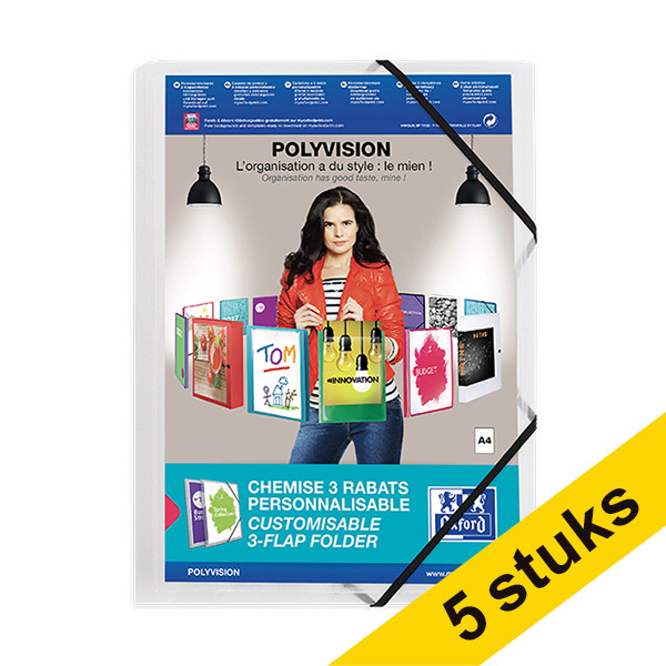 Aanbieding: 5x Oxford Polyvision elastomap transparant (personaliseerbaar) A4 260315 - 1