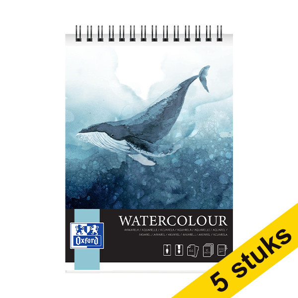 Aanbieding: 5x Oxford Watercolour aquarel tekenblok spiraal A4 300 grams (10 vel) 237666 - 1