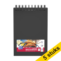 Aanbieding: 5x Oxford schetsboek hardcover spiraal A5 225 grams zwart (40 vel)