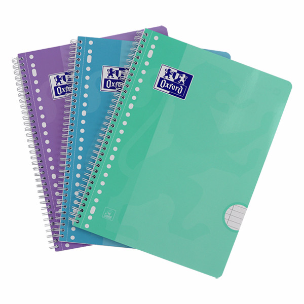 Oxford School collegeblok A4+ gelinieerd 90 grams 80 vel met spiraal 23-gaats pastel (3 stuks) 400171665 400190207 260296 - 6