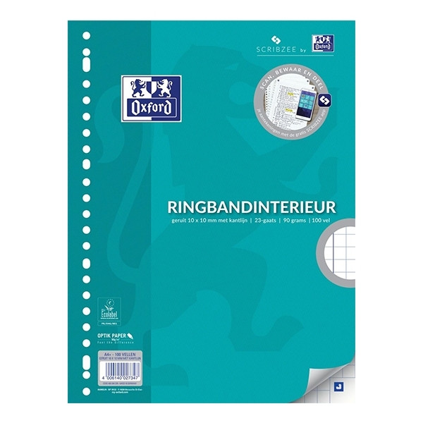 Oxford ringbandpapier A4+ 10 mm ruit 90 grams 100 vel (23-rings) 400094328 260073 - 1