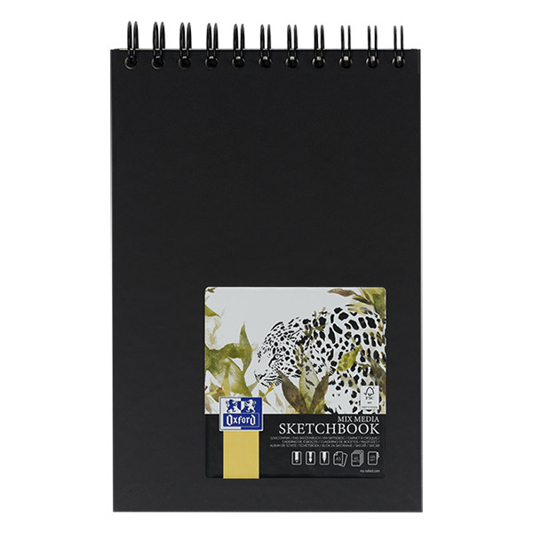 Oxford schetsboek hardcover spiraal A5 225 grams zwart (40 vel)
