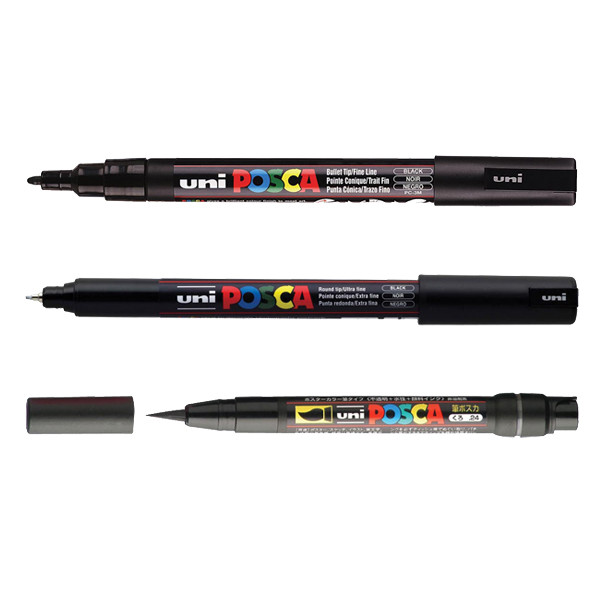 POSCA PC-1MR/PC-3M/PCF-350 acrylmarkerset zwart (3 stuks) 424250 - 1
