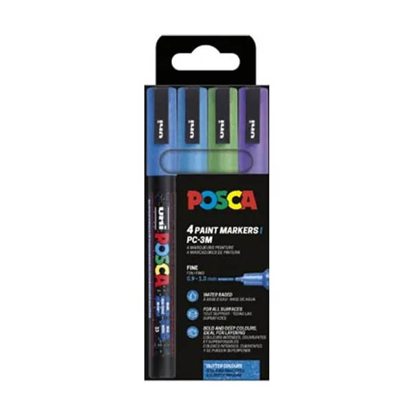 POSCA PC-3ML acrylmarkerset glitterkleuren (0,9 - 1,3 mm rond) 4 stuks 425407 - 1