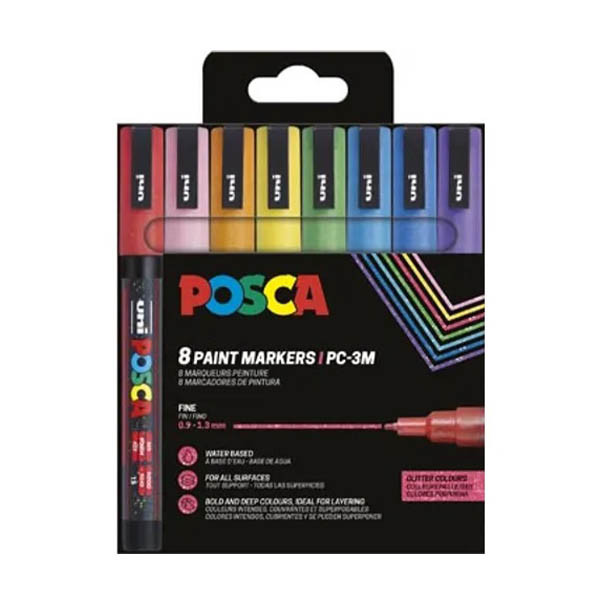POSCA PC-3ML acrylmarkerset glitterkleuren (0,9 - 1,3 mm rond) 8 stuks 425408 - 1