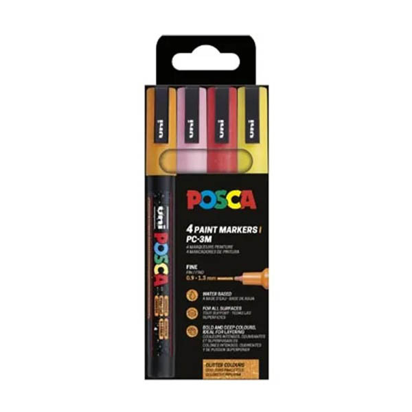 POSCA PC-3ML verfmarkerset glitterkleuren (0,9 - 1,3 mm rond) 4 stuks 425406 POSCA PC-3ML verfmarkerset glitterkleuren (0,9 - 1,3 mm rond) 4 stuks 425406 - 1