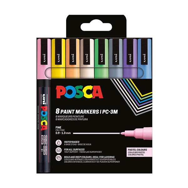 POSCA PC-3M acrylmarkerset pastel (0,9 - 1,3 mm rond) 8 stuks 424110 - 1