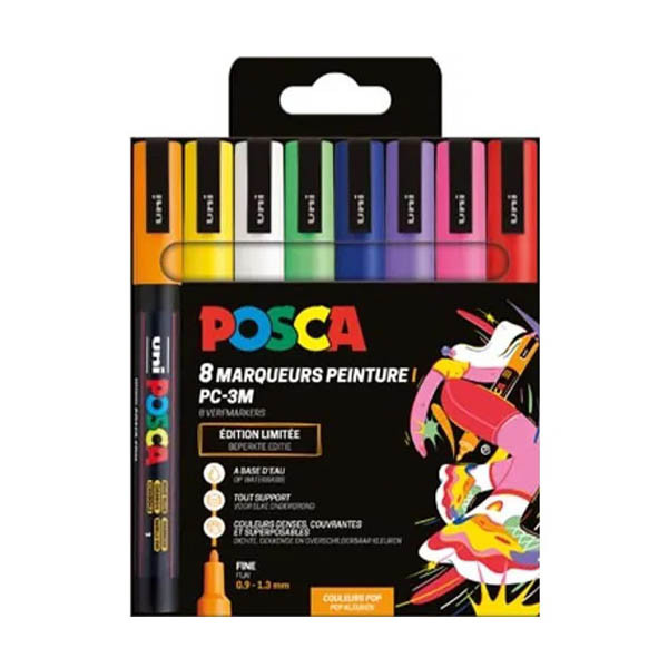 POSCA PC-3M verfmarkerset Pop kleuren (0,9 - 1,3 mm rond) 8 stuks 425403 - 1