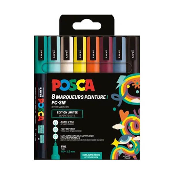 POSCA PC-3M verfmarkerset Retro kleuren (0,9 - 1,3 mm rond) 8 stuks 425404 - 1