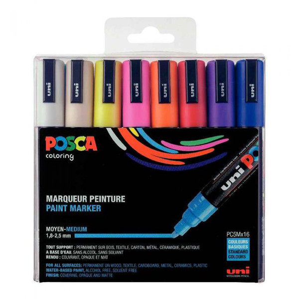 POSCA PC-5M acrylmarkerset (1,8 - 2,5 mm rond) 16 stuks 424173 - 1