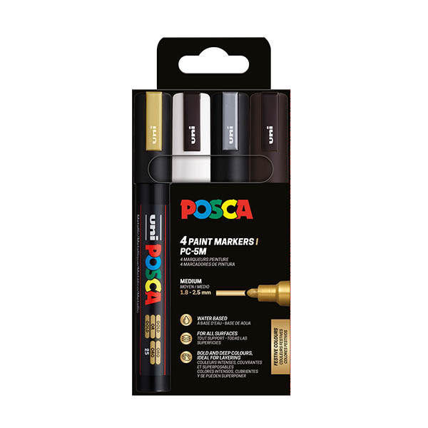 POSCA PC-5M acrylmarkerset metallic (1,8 - 2,5 mm rond) 4 stuks 424166 - 1