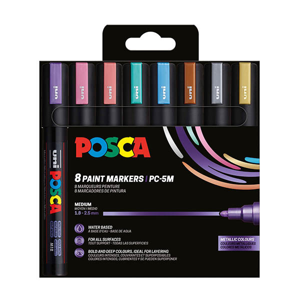 POSCA PC-5M acrylmarkerset metallic (1,8 - 2,5 mm rond) 8 stuks 424172 - 1