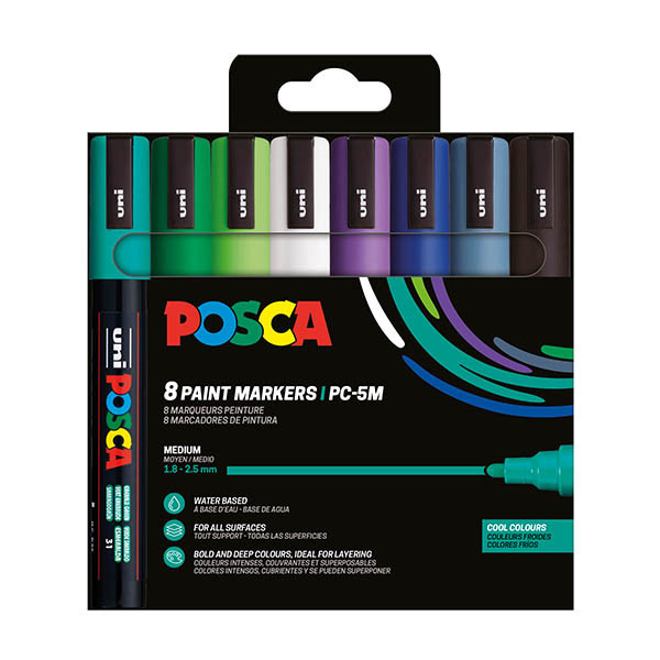 POSCA PC-5M verfmarkerset koud (1,8 - 2,5 mm rond) 8 stuks PC5M/8AASS14 424169 - 1