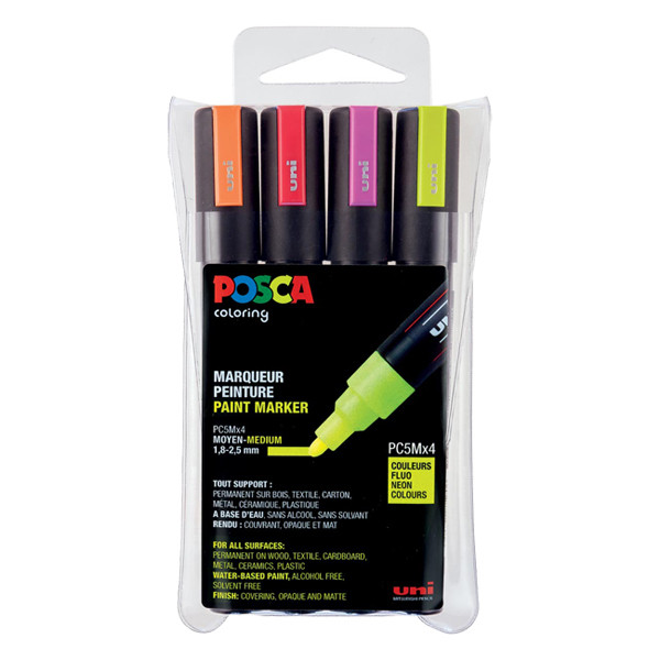 POSCA PC-5M verfmarkerset neon (1,8 - 2,5 mm rond) 4 stuks PC5M/4AASS10 424167 - 1