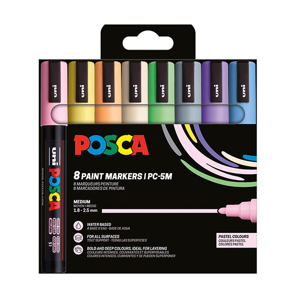 POSCA PC-5M verfmarkerset pastel (1,8 - 2,5 mm rond) 8 stuks PC5M/8AASS25 424170 - 1