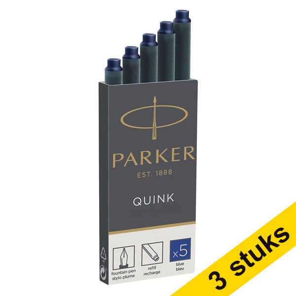 Aanbieding: 3x Parker 1950384 quink inktpatroon blauw (5 stuks) 214060 - 1