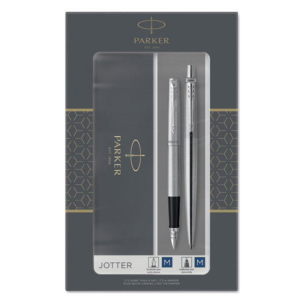 Parker Jotter stainless steel met balpen en vulpen chroom (blauwe inkt) 2093258 214048 - 1